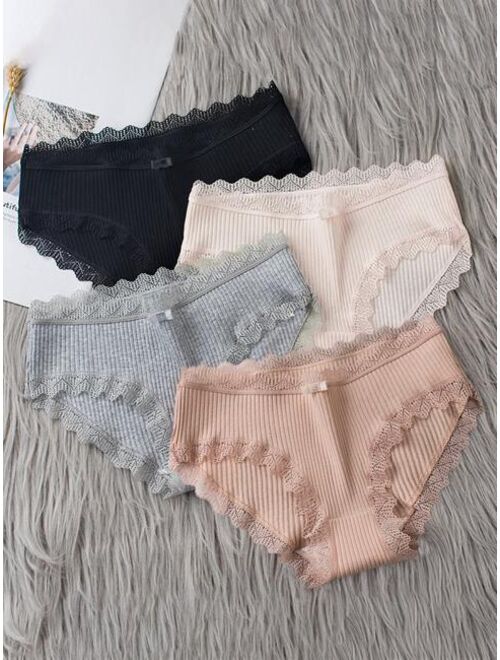 Shein Girls 4pcs Contrast Lace Brief