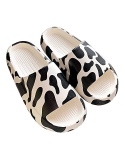 PUWAN Cow Print Soft Slide Sandals for Women and Men, Feather Non-Slip Bathroom Shower Shoes Summer Outdoor Summer Beach Sandals