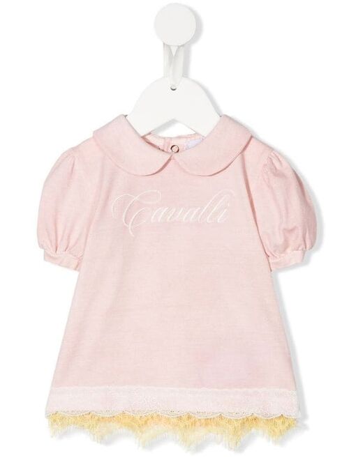 Roberto Cavalli Junior embroidered logo peter pan collar t-shirt