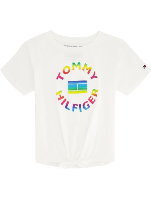 Tommy Hilfiger Little Girls Rainbow Logo Tie-Front Tee