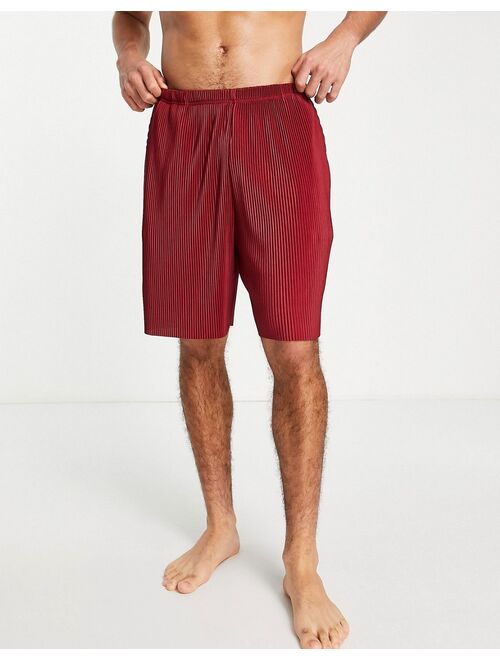 ASOS DESIGN lounge plisse short in burgundy