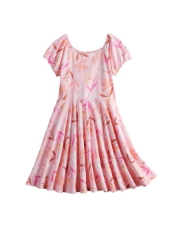 Girls 4-12 Puff Sleeve Printed Fit-and-Flare Dress