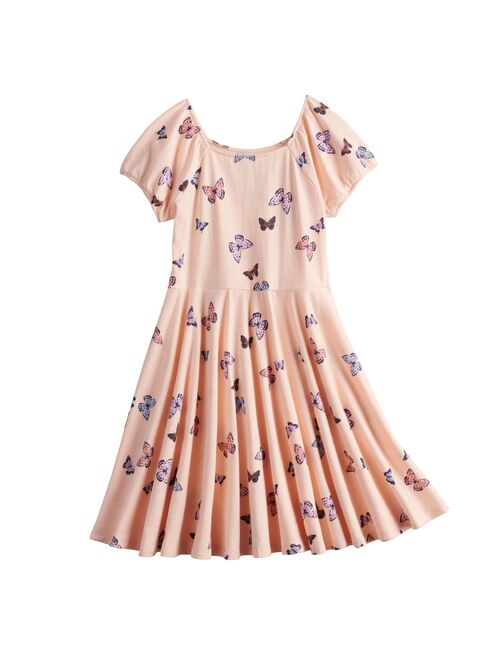 Jumping Beans Girls 4-12  Puff Sleeve Printed Fit-and-Flare Dress