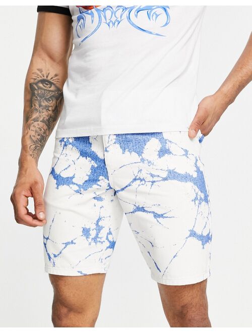 ASOS DESIGN slim denim shorts in printed bleach design