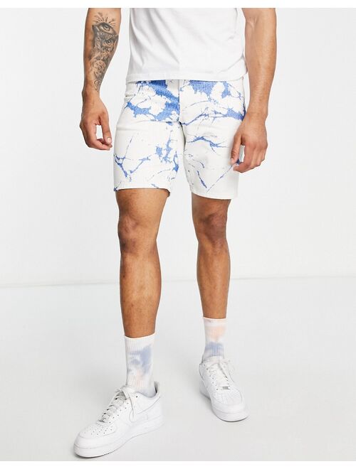 ASOS DESIGN slim denim shorts in printed bleach design