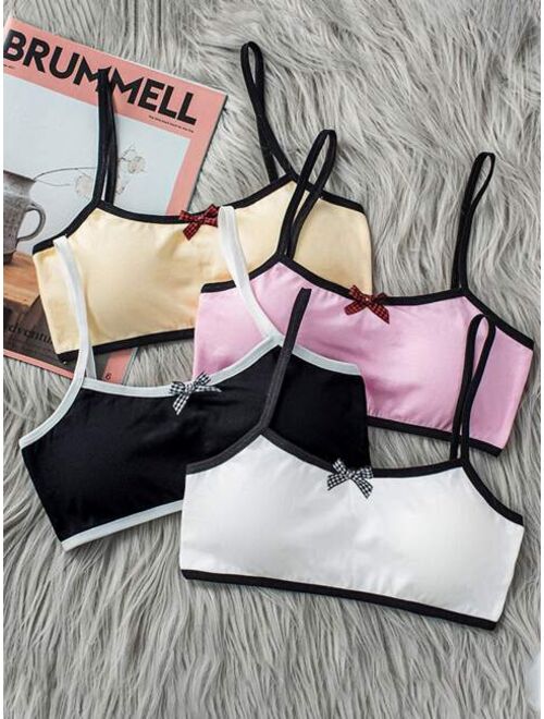 Shein Girls 4pcs Bow Front Contrast Binding Bralette