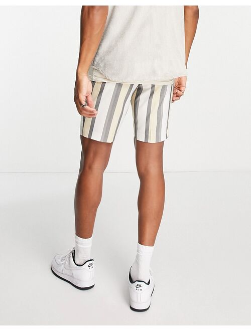 ASOS DESIGN smart slim shorts with block stripe in ecru