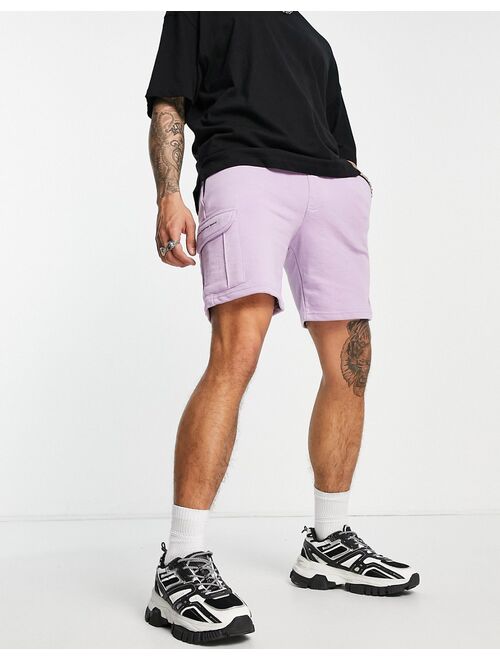 Bershka jersey cargo shorts in gray