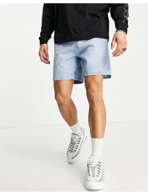 ASOS DESIGN denim shorts with elasticated waist in light wash blue