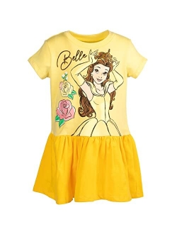 Princess Belle Cinderella Rapunzel Girls French Terry Short Sleeve Dress Toddler to Big Kid