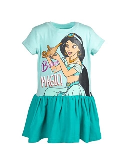 Princess Belle Cinderella Rapunzel Girls French Terry Short Sleeve Dress Toddler to Big Kid