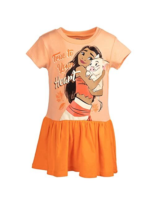 Disney Princess Belle Cinderella Rapunzel Girls French Terry Short Sleeve Dress Toddler to Big Kid