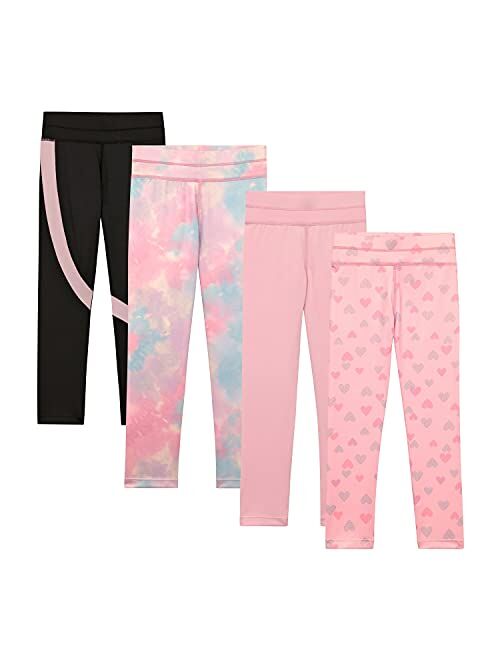 BTween Girls 4 Pack Leggings Set, Exercise, Sports Tights with Wide Waistband for Girls