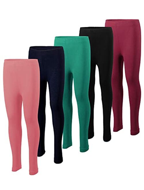 MISS POPULAR 5-Pack Girls Leggings Sizes 4-16 Soft Comfortable Cotton Spandex with Elastic Waistband Many Colors