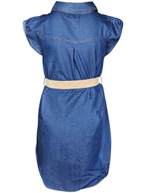 dollhouse Girls Dress Belted Cap Sleeve Boho Denim Peasant Jean Dress (7-16)