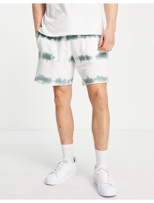 ASOS DESIGN relaxed towelling short in green & white tie dye