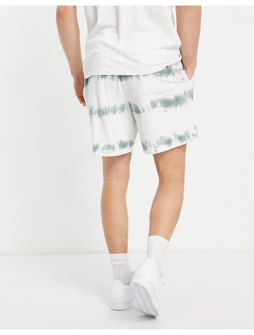 ASOS DESIGN relaxed towelling short in green & white tie dye