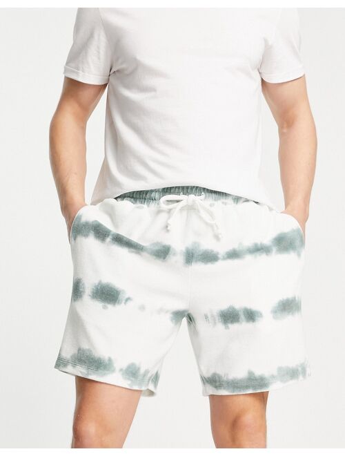 ASOS DESIGN relaxed towelling short in green & white tie dye