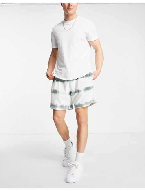 ASOS DESIGN relaxed towelling short in green & white tie dye