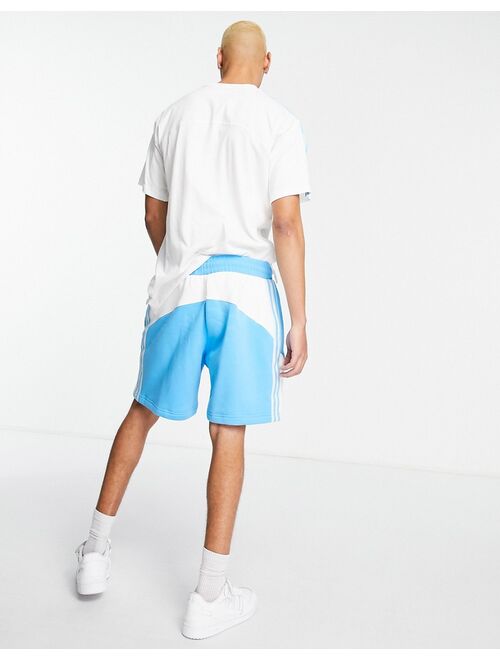 adidas Originals SPRT blocked three stripe fleece shorts in sky blue