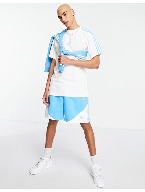 adidas Originals SPRT blocked three stripe fleece shorts in sky blue