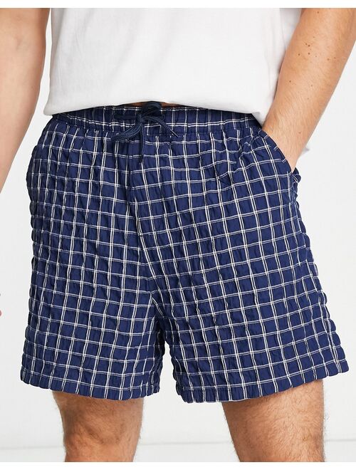 ASOS DESIGN wide shorts in textured navy check