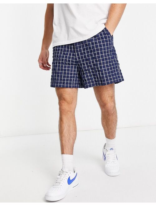 ASOS DESIGN wide shorts in textured navy check