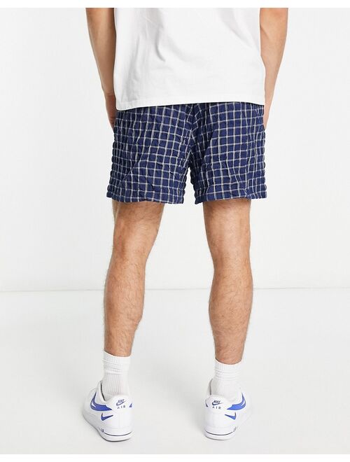 ASOS DESIGN wide shorts in textured navy check