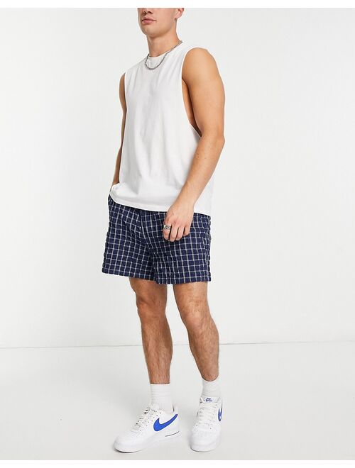 ASOS DESIGN wide shorts in textured navy check