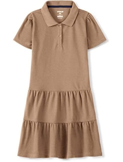 TSLA Girl's Short Sleeve School Uniform Dresses, Ruffle Pique Polo Dress