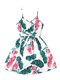 Girl's Boho Floral Print Sleeveless Swing Cami Skater Dress Sundress