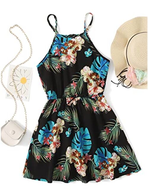 Romwe Girl's Boho Floral Print Sleeveless Swing Cami Skater Dress Sundress