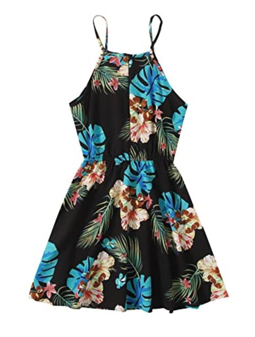 Romwe Girl's Boho Floral Print Sleeveless Swing Cami Skater Dress Sundress