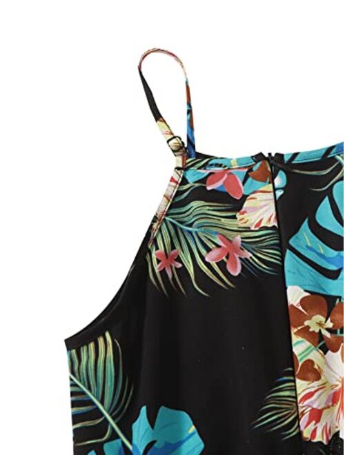 Romwe Girl's Boho Floral Print Sleeveless Swing Cami Skater Dress Sundress