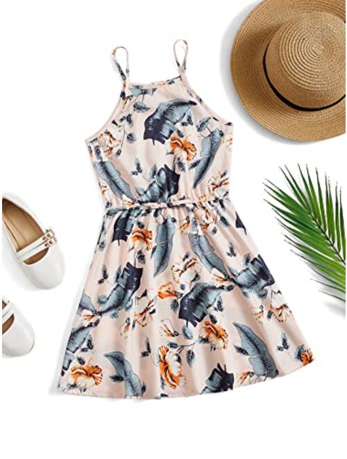 Romwe Girl's Boho Floral Print Sleeveless Swing Cami Skater Dress Sundress