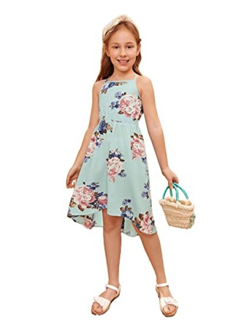 Romwe Girl's Boho Floral Print Sleeveless Swing Cami Skater Dress Sundress