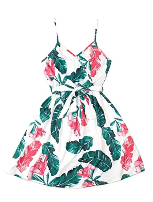 Romwe Girl's Boho Floral Print Sleeveless Swing Cami Skater Dress Sundress