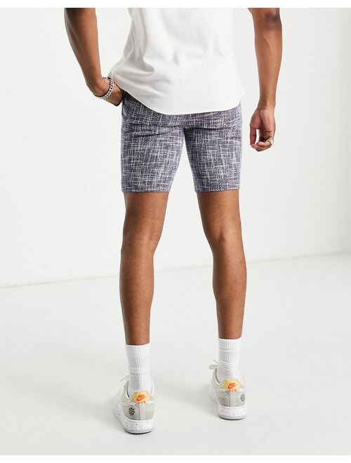 ASOS DESIGN smart skinny cotton mix basket weave shorts in gray