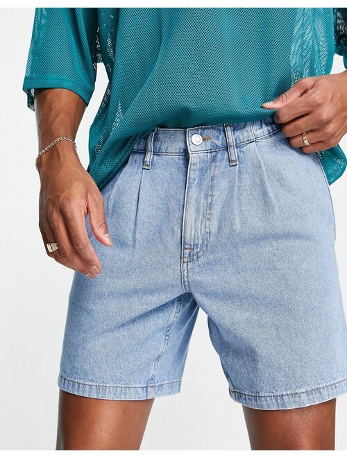 ASOS DESIGN denim short in light wash with elasticated pleat detail