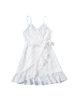 Girl's Ditsy Floral Cami Dress Spaghetti Strap Ruffle Trim Tie Side Mini Dress