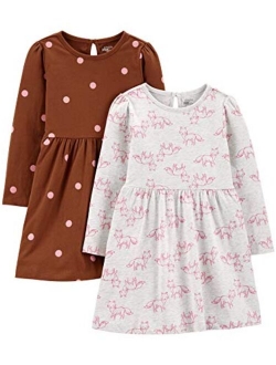 Toddlers and Baby Girls' Long-Sleeve Dress Set, Pack of 2