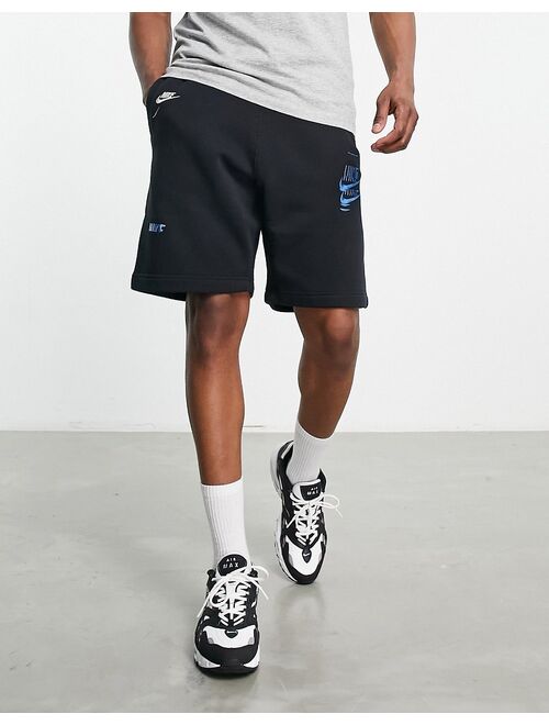 Nike Sport Essentials multi Futura logo fleece shorts in black