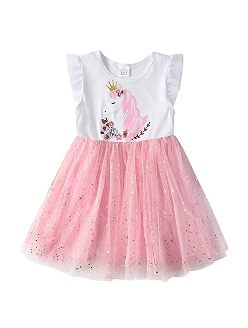 VIKITA Toddler Girls Dresses for Summer Short Sleeve Kid Clothes Party Tutu Dresses for Little Girls,2-8 Years