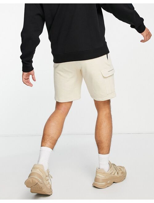 Bershka jersey cargo shorts in cream