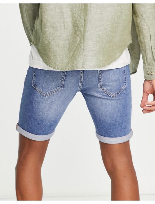 Topman stretch skinny shorts in mid wash