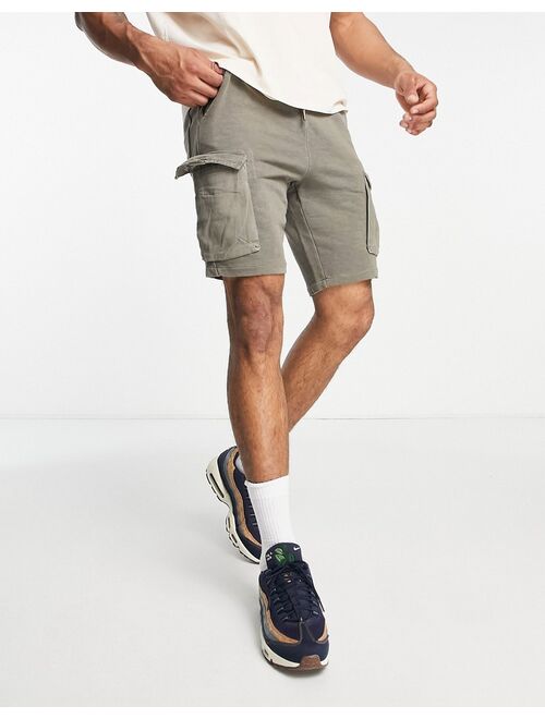 Only & Sons jersey cargo shorts in khaki green