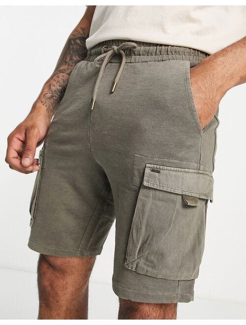 Only & Sons jersey cargo shorts in khaki green