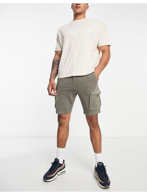 Only & Sons jersey cargo shorts in khaki green