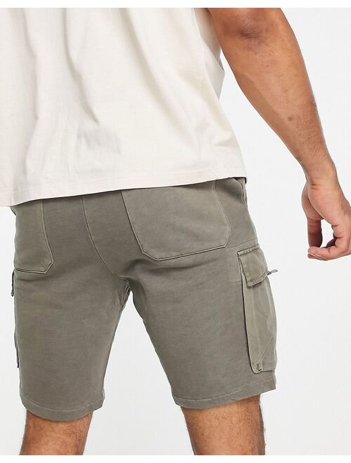 Only & Sons jersey cargo shorts in khaki green