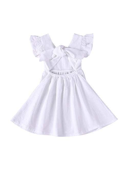 Cm C&M Wodro Toddler Baby Girl Dress Summer Cotton Linen Ruffle Halter Sleeveless Kids Casual Beach Party Dresses 2-7 Years